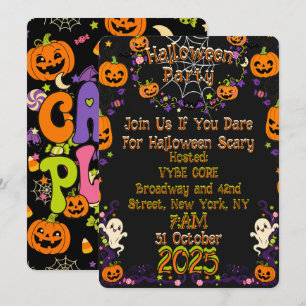 Cute Spooky Retro Kawaii Halloween Kids Party Invitation