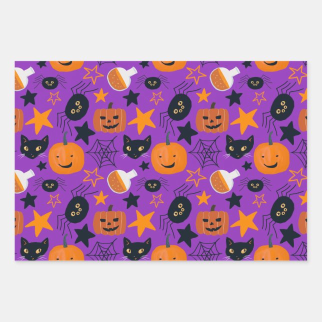 Cute Spooky Scary Fun Halloween Pattern Wrapping Paper Sheet (Front)