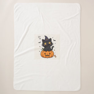 Cute Spooky Season Black Cat Witch Blanket
