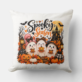 Cute Spooky Season Ghosts Halloween Pumpkin Autumn Cushion