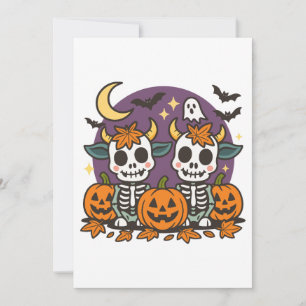 Cute Spooky Skeleton Cows with Pumpkins Invitation