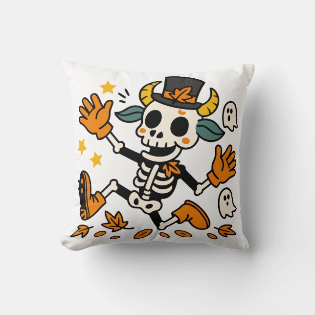 Cute Spooky Skeleton Goat Throw Pillow (Front)