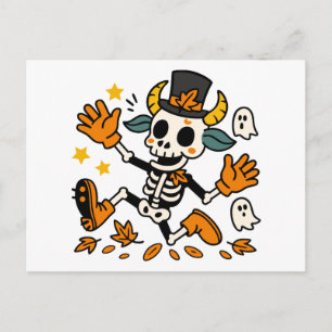 Cute Spooky Skeleton Goat with Top Hat Postcard