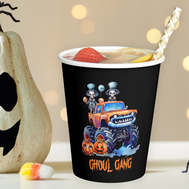 Cute Spooky Skeletons Ghoul Gang Truck Halloween Paper Cups (Creator Uploaded)