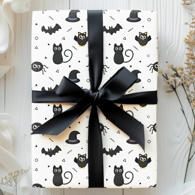 Cute Spooky Spiders, Bats & Cats Halloween Wrapping Paper (Creator Uploaded)