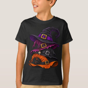 Cute Spooky Stacked Witch Hats Halloween Kids T-Shirt
