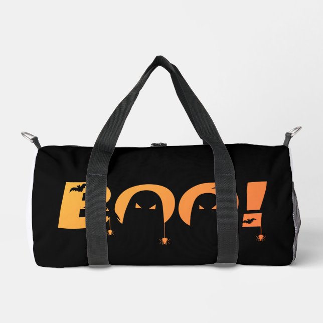 Cute Spooky Typography with Bats & Spiders Duffle Bag (Front)