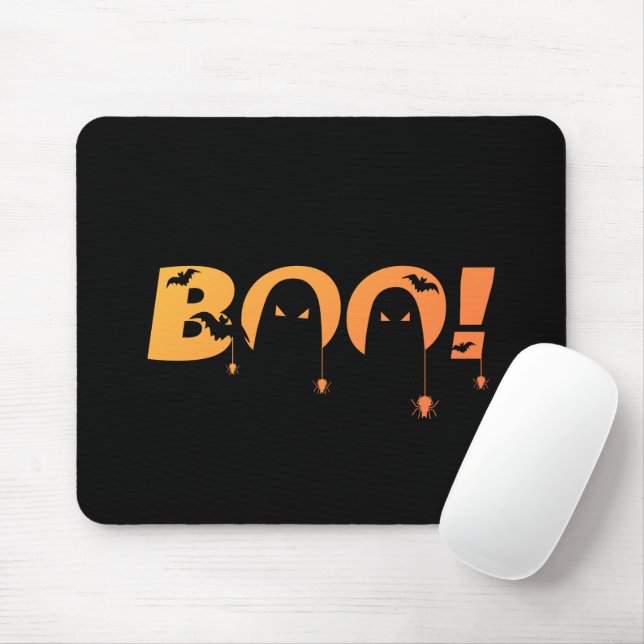 Cute Spooky Typography with Bats & Spiders Mouse Mat (With Mouse)