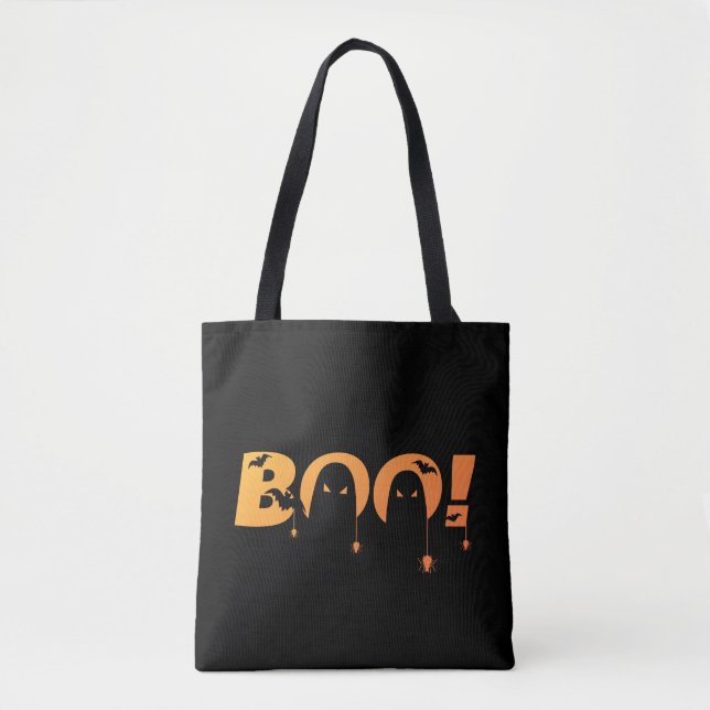 Cute Spooky Typography with Bats & Spiders Tote Bag (Front)