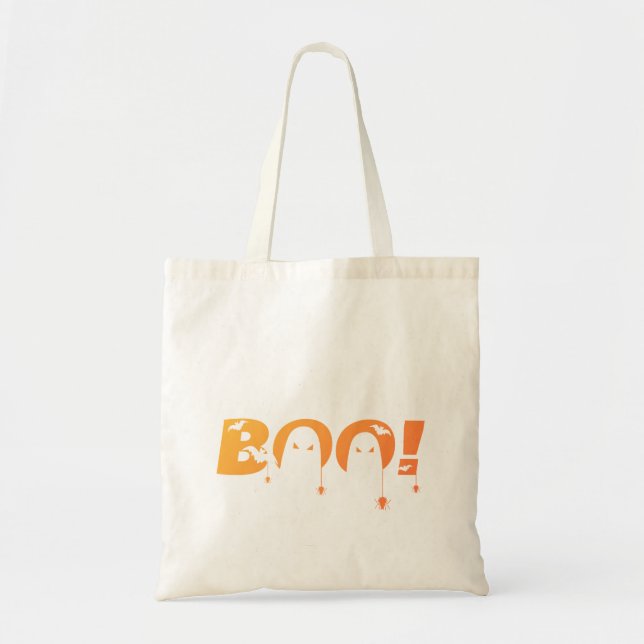 Cute Spooky Typography with Bats & Spiders Tote Bag (Front)