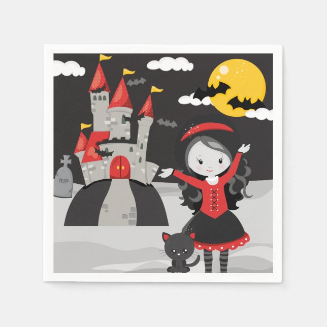 Cute Spooky Vampire Girl Halloween Kids Napkin (Front)