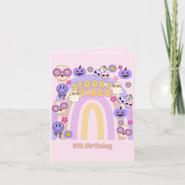 Cute Spooky Vibes Groovy Ghost Halloween Birthday Invitation (Front)