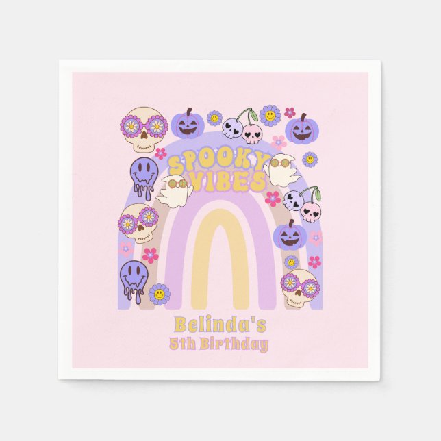 Cute Spooky Vibes Groovy Ghost Halloween Birthday Napkin (Front)