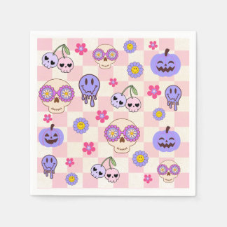 Cute Spooky Vibes Groovy Ghost Halloween Napkin