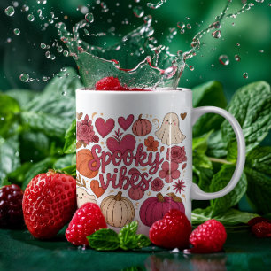 Cute Spooky Vibes Hearts Pumpkin Design Coffee Mug