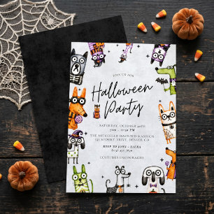 Cute Spooky Watercolor Halloween Party Invitation