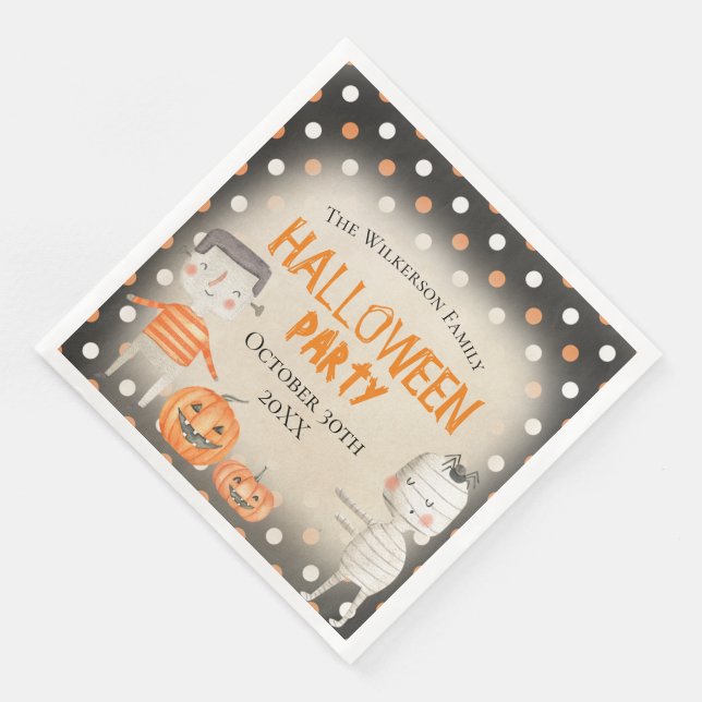 Cute Spooky Watercolor Halloween Party Napkin (Corner)