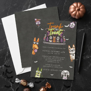 Cute Spooky Watercolor Trunk or Treat Halloween In Invitation