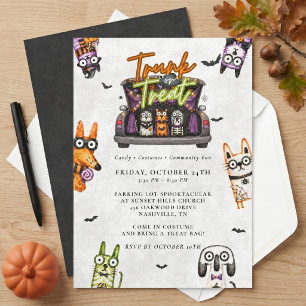 Cute Spooky Watercolor Trunk or Treat Halloween Invitation