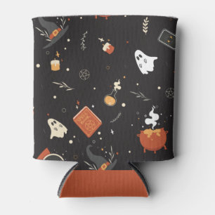 Cute Spooky Whimsical Halloween Pattern Background Can Cooler