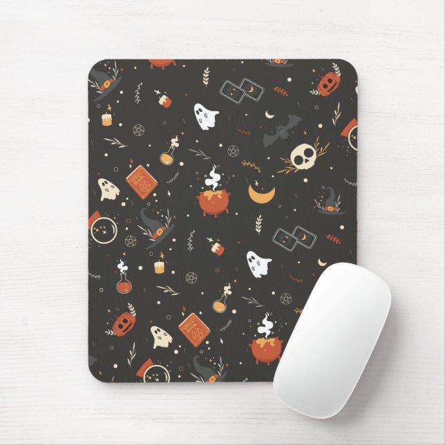 Cute Spooky Whimsical Halloween Pattern Background Mouse Mat (With Mouse)