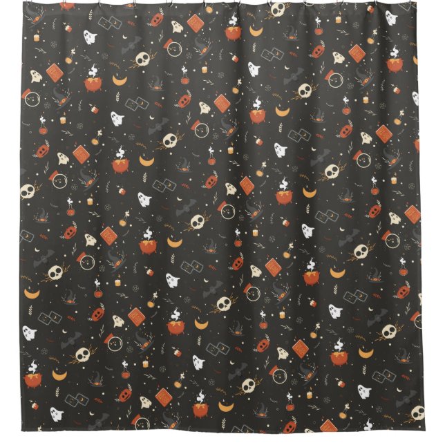 Cute Spooky Whimsical Halloween Pattern Background Shower Curtain (Front)
