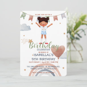 Cute sport afro Balloon Birthday girls party Invitation
