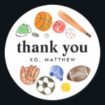 Cute Sports Balls Kid Boy Birthday Thank You Favou Classic Round Sticker<br><div class="desc">Modern All Star Sports Balls Team Kids Birthday</div>