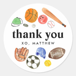 Cute Sports Balls Kid Boy Birthday Thank You Favou Classic Round Sticker