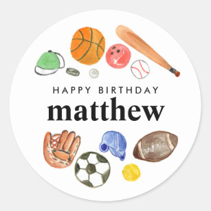 Cute Sports Balls Kid Boy Happy Birthday Favour Classic Round Sticker