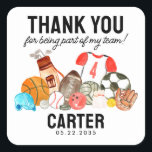 Cute Sports Balls Kids Birthday Thank You Favour Square Sticker<br><div class="desc">Modern Boys Sports Balls All Star Kids Birthday</div>