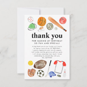 Cute Sports Balls Kids Boy Birthday Thank You Card