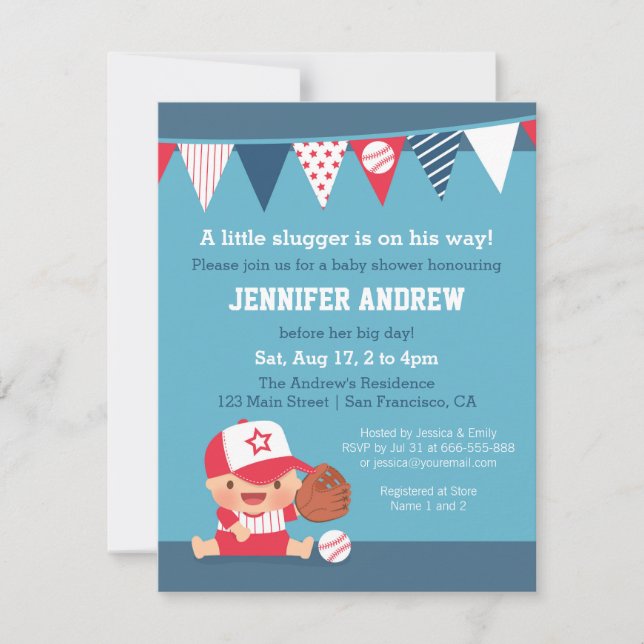 Cute Sports Boy Baseball Baby Shower Invitations (Front)