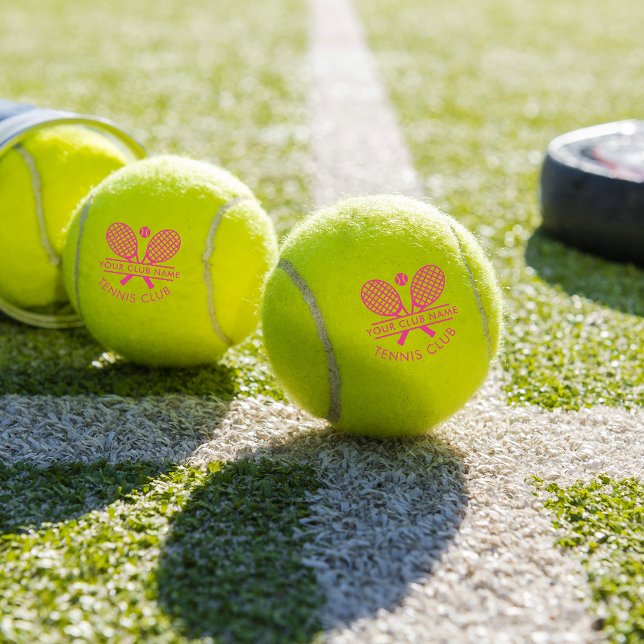 Cute Sports Club Name Tennis Team Pink Text Tennis Balls (Lawn Tennis Pink Logo Country Club Swag Training Tennis Balls)