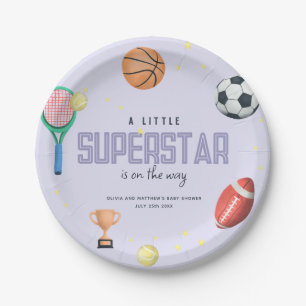 Cute Sports Superstar Girls Purple Baby Shower Paper Plate