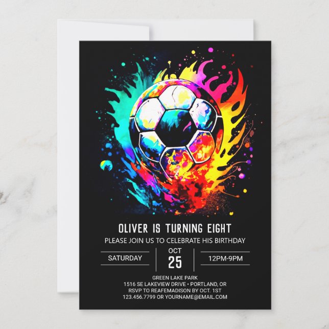 Cute Sports Watercolor Soccer Birthday Invitation (Front)