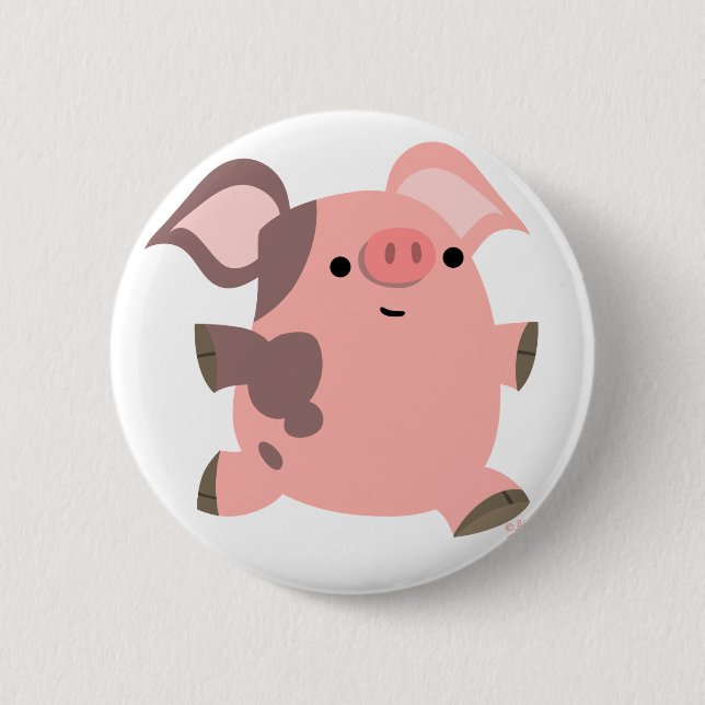 Cute Sporty Cartoon Pig Button Badge (Front)
