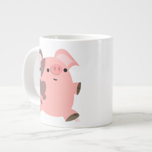 Cute Sporty Cartoon Pig Large Coffee Mug