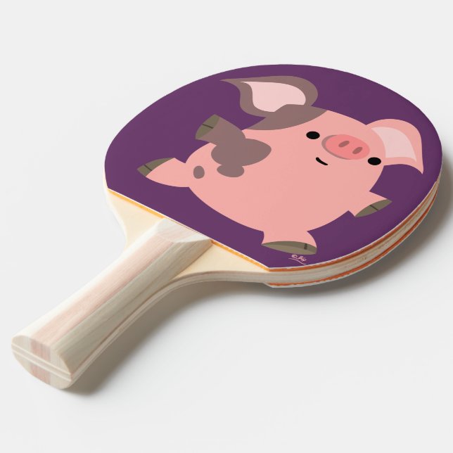 Cute Sporty Cartoon Pig Ping Pong Paddle (Front Angle)