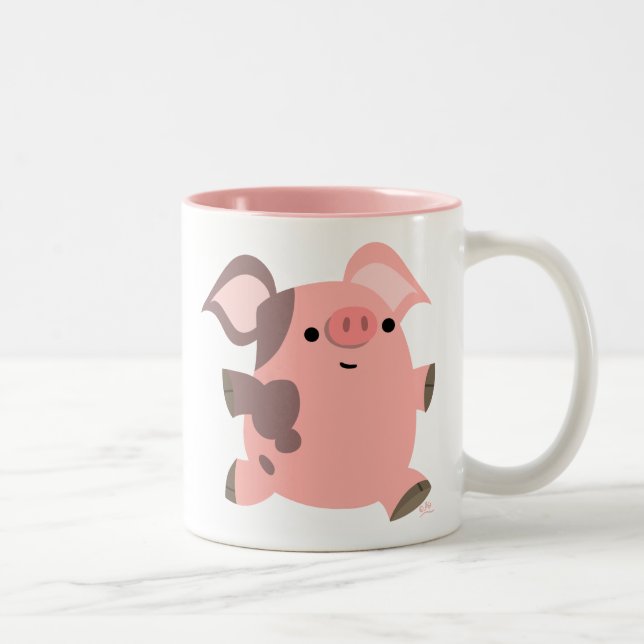 Cute Sporty Cartoon Pig Two-Tone Coffee Mug (Right)