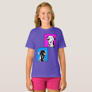 CUTE SPOTTED BLACK & WHITE DOGS DRAWING PAW PRINTS T-Shirt