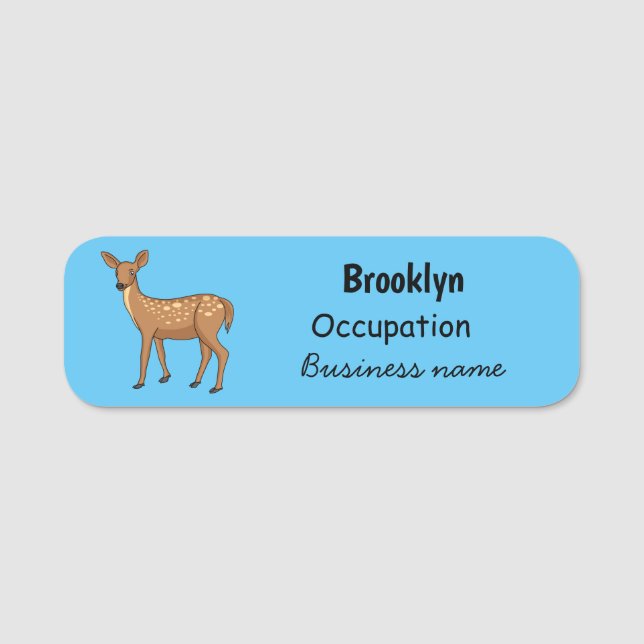 Cute spotted deer cartoon illustration name tag (Front)