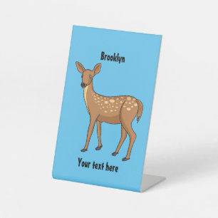 Cute spotted deer cartoon illustration  pedestal sign