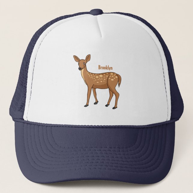 Cute spotted deer cartoon illustration trucker hat (Front)