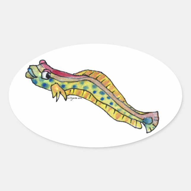 Cute Spotted Eel Fish Worm Blenny Oval Sticker (Front)