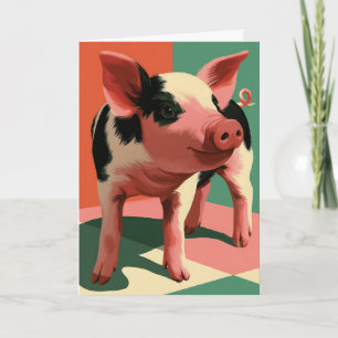 Cute Spotted Pig Colourful Pop Art Portrait Card