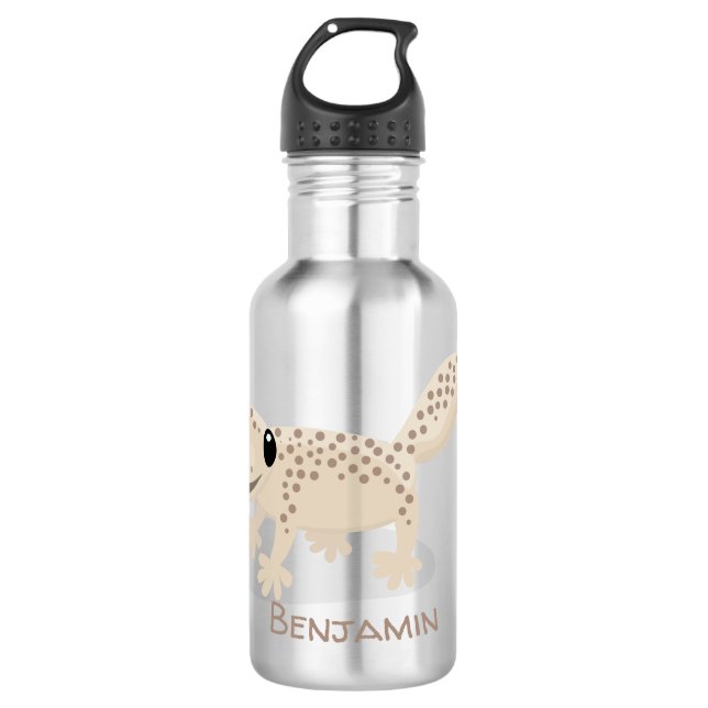 Cute spotted tan gecko cartoon illustration 532 ml water bottle (Front)