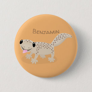 Cute spotted tan gecko cartoon illustration 6 cm round badge