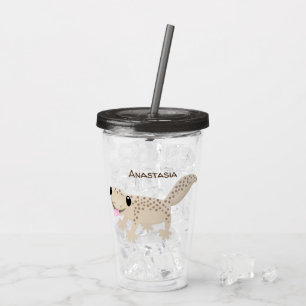 Cute spotted tan gecko cartoon illustration acrylic tumbler