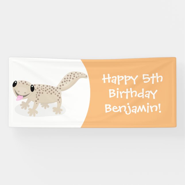 Cute spotted tan gecko cartoon illustration banner (Horizontal)